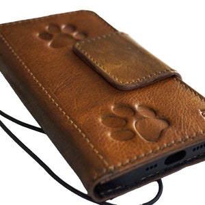 Echtleder Hülle Brieftasche für Apple iPhone 11 12 13 14 15 16 Pro Max 6 7 8 plus SE 2020 XS Buch Paw Stamping Hund / Katze Stil ID Fenster Karte
