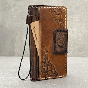 Portafoglio in vera pelle fatto a mano per Galaxy Z Fold 2 3 4 5 6, stile Bibbia, con carta di credito, con cuciture fatte a mano.