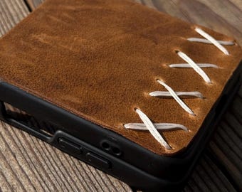 Handmade Leather Galaxy Z Flip Wallet Case: Tree of Life Design