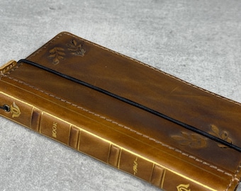 Genuine Leather iPhone Wallet Case: Vintage Book Style, Card Slots