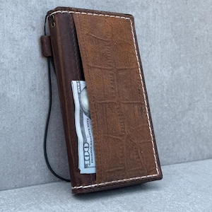 Capa de couro genuíno para Galaxy S25 S21 S22 S23 S24 55 53 71 Ultra FE Note A16 Carteira feita à mão Slots para cartão Design de livro de luxo
