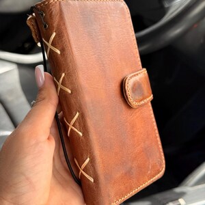 Genuine Leather fo OnePlus 15 12 12R Case Wallet Handmade Wireless Luxury oiled Ar