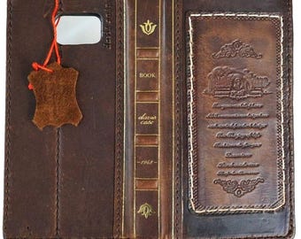 Handmade Leather Wallet Case for Galaxy: Book Design, Card Slots