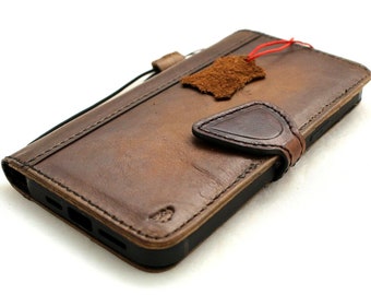 Handmade Leather Wallet Phone Case: Magnetic Book Cover with Card Slots