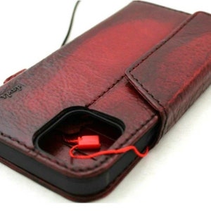 Funda de cuero genuino tipo billetera para Apple iPhone 16 11 12 13 14 15 Pro Max 6 7 8 plus SE XS Book Vintage hecha a mano de cuero rojo vino magnético
