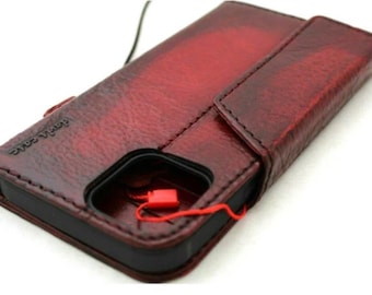 Étui portefeuille en cuir véritable pour Apple iPhone 11 12 13 14 15 Pro Max 6 7 8 plus SE XS Book vintage fait main en cuir rouge bordeaux fermoir magnétique