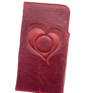 Capa de couro genuíno para Apple Iphone 16 15 14 13 12 11 Pro Max Wallet Xs Xr Handmade Vintage Art Design coração