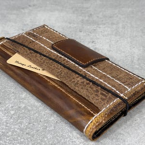Portafoglio in vera pelle fatto a mano per Galaxy Z Fold 2 3 4 5 6 7, stile Bibbia, con carta di credito, con cuciture fatte a mano.
