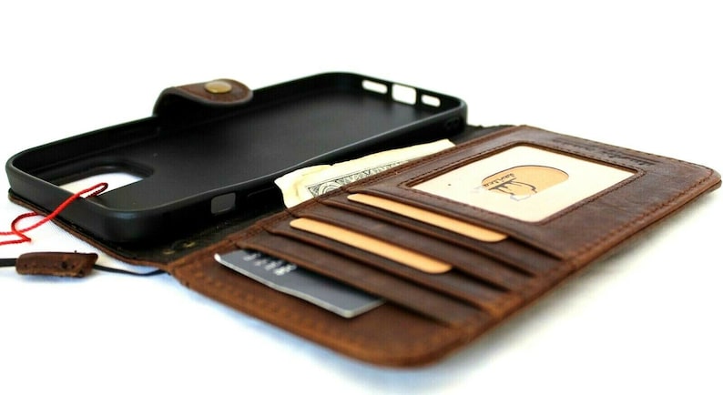 Étui portefeuille en cuir véritable pour Apple iPhone 11 12 13 14 15 Pro Max 6 7 8 plus SE 2020 XS MINI Book Style vintage fentes pour cartes de crédit image 4