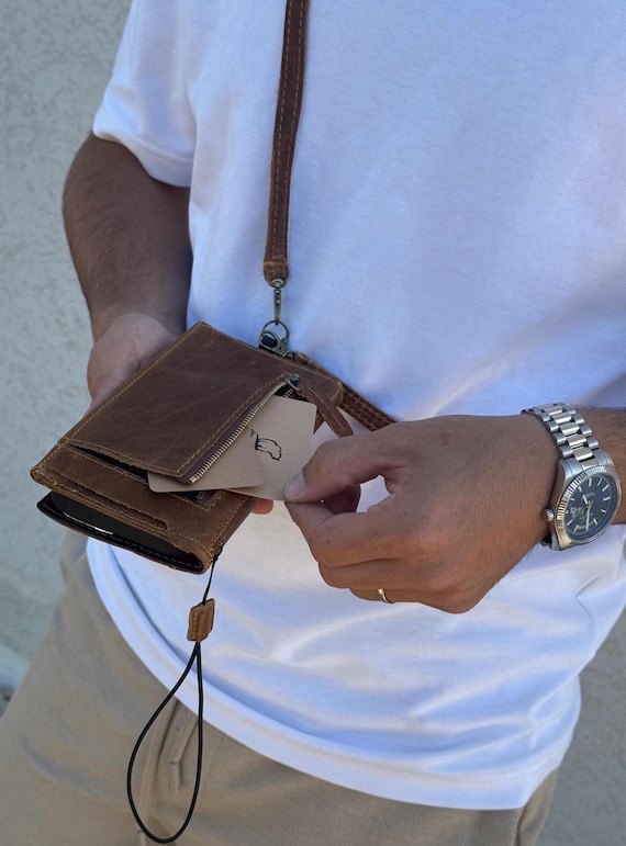 Card Case Wallet Men Women Leather Card Holder Wallets Pillow Purse Phone Holder Case Zipper Cred Leather Crossbody Phone Bag