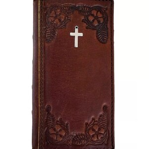Vera pelle fatta a mano per Vivo X Fold 3 Pro Art Wallet Libro stile Bibbia Copertina per carta di credito fatta a mano con disegno di Gesù Croce Art