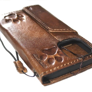 Custodia in vera pelle per Apple iPhone 16 11 12 13 14 15 Pro Max 6 7 8 plus SE 2020 XS Libro Zampa Timbro Cane Vintage ID Finestra Carta