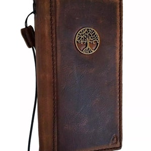 Echtleder Fall für iPhone 11 12 13 14 15 16 Pro Max 7 8 + SE XS Brieftasche Buch Vintage Kreditkartensteckplätze Abdeckung Baum des Lebens Kunst DAVIDOV