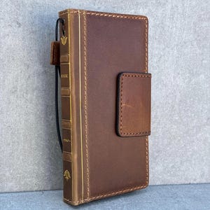 Funda de piel auténtica tipo cartera para iPhone 16, 11, 12, 13, 14, 15 Pro Max, 6, 7, 8 Plus, SE 2020, XS, MINI, estilo libro vintage con ranuras para tarjetas de crédito.