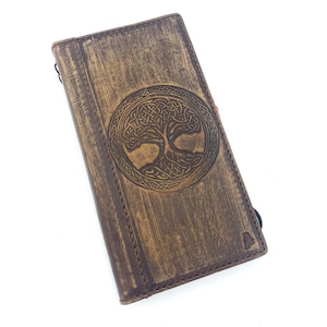 Genuine Leather For Galaxy s22 s21 s20 S23 s24 Ultra Note 8 9 10 20 21 A71 A51 A12 A31 4G 5G Case plus Art Wallet Book Tree Of Life Emboss