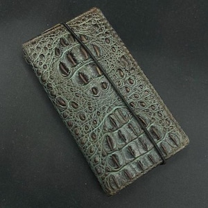 Funda de piel auténtica tipo billetera para Apple iPhone 11 12 13 14 15 16 Pro Max extraíble 6 7 8 plus SE XS ranuras para tarjetas hechas a mano arte Diy esmalte verde