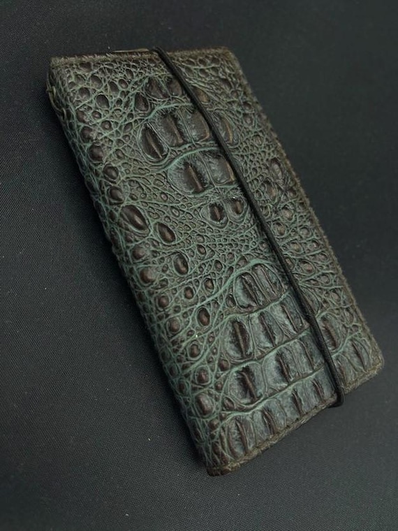 Genuine Leather Google Pixel Case: Vintage Crocodile Green Wallet Cover