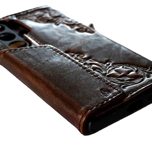 Funda de cuero genuino tipo billetera para Apple iPhone 16 11 12 13 14 15 Pro Max 6 7 8 plus SE 2020 XS estilo libro con ventana de identificación y tarjetero