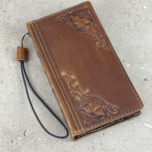 Vintage Leather iPhone Wallet Case: Floral Art, Card Slots