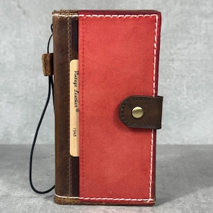 Portafoglio in vera pelle fatto a mano per Galaxy Z Fold 2 3 4 5 6 7, stile Bibbia, con carta di credito, con cuciture fatte a mano.