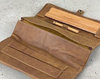 Genuine Handmade Leather Wallet Hookah Cigarette Tobacco Pouch Case Rolling Paper Holder