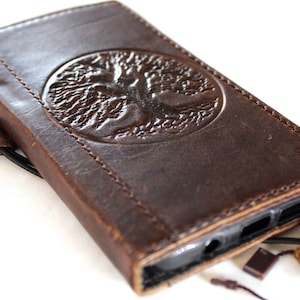 Custodia in vera pelle per iPhone 11 12 13 14 15 Pro Max 7 8 plus SE XS Portafoglio Libro Vintage Porta carte di credito Cover Albero della vita Arte di lusso