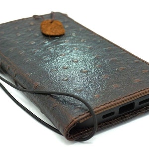 Étui portefeuille en cuir véritable pour Apple iPhone 16 11 12 13 14 15 Pro Max 6 7 8 plus SE 2020 XS MINI livre vintage Style autruche emplacements pour cartes