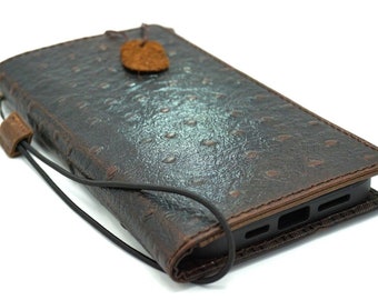 Genuine Leather Case Wallet For Apple iPhone 16 11 12 13 14 15 Pro Max 6 7 8 plus SE 2020 XS MINI Book Vintage Ostrich Style Card Slots
