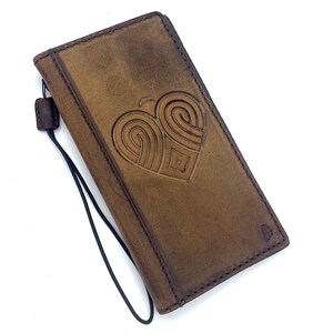 Cuir véritable fait main pour Galaxy Z Fold 6 2 3 4 5 Art Wallet Book Style Bible Carte de crédit Z FOLD Cover entièrement fait main design coeur bricolage