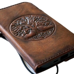 Étui en cuir véritable pour Galaxy S21 S22 S23 S24 A53 Ultra FE Note 10 20 emplacements pour cartes portefeuille ultra faits main Livre de luxe Design arbre de vie