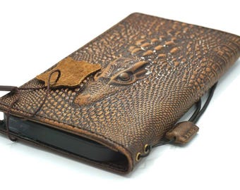 Handmade Leather iPhone Wallet Case: Crocodile Embossed, Card Slots
