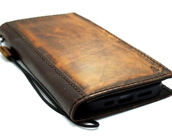 Genuine Leather case For Galaxy S21 S22 S23 S24 S25 Ultra FE Note 10 A16 15 WALLET Book Style Credit Card Slots Cover Ston Polishing