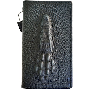 Funda de cuero genuina hecha a mano para Apple iPhone 15 14 13 12 11 Pro Max 6 7 8 plus SE XS MINI Wallet Black Art