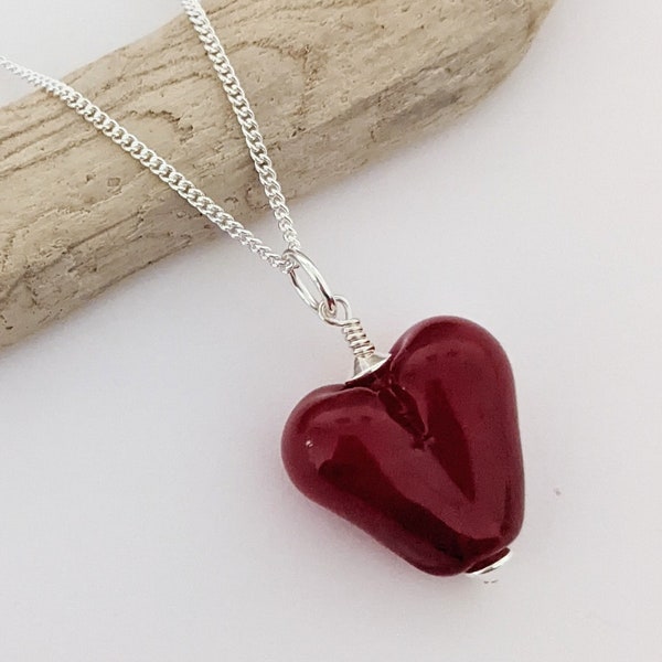 Handmade Artisan Glass Lampwork Red Heart. Lovely valentine gift for someone special. Made in my little studio in Cornwall.