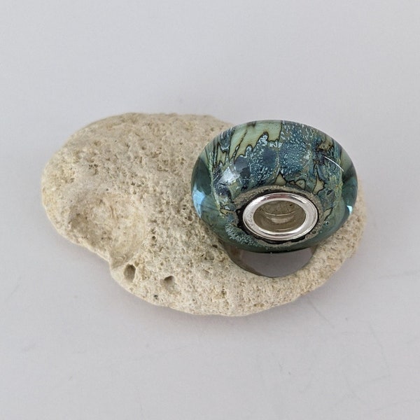 Handmade Artisan Glass Lampwork Sea blue silver core bead