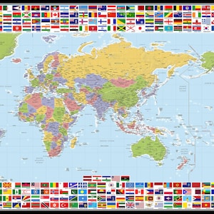 Weltkarte mit Flaggen der Länder - Digitaler Download