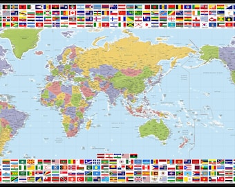 World Map with Flags of Countries - Digital Download