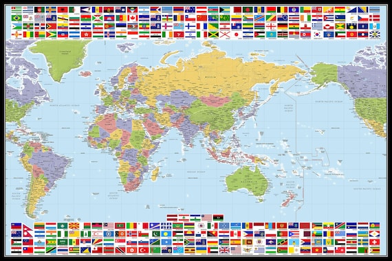 World Map With Flags of Countries - Digital Download - Etsy