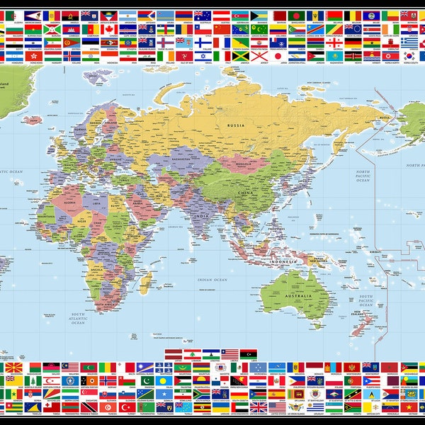 World Map with Flags of Countries - Digital Download