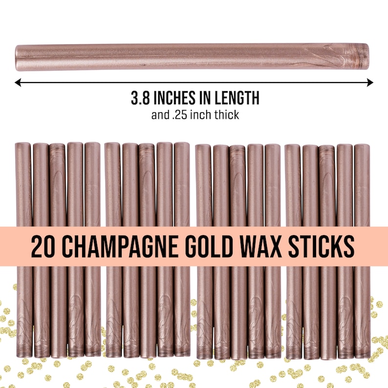 May include: Twenty champagne gold wax sticks, each 3.8 inches long and 0.25 inches thick.