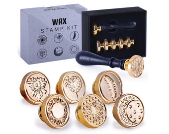 HOPPLER Wax seal stamp kit for sealing wax stamps with 6 copper wax seal stamp head. Works with any wax seal kit or wax stamp kit.