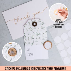 May include: A set of white round stickers with a gold circle around the edge. The stickers are on a clear sheet and are labeled "Simple Peel-Back Double-Sided Stickers". The stickers can be used to decorate cards, envelopes, or other items.