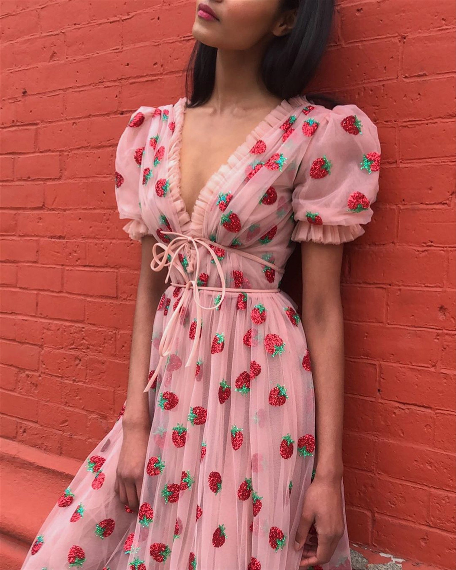 Strawberry Sequin Maxi dress Birthday Party Dress Tulle Etsy