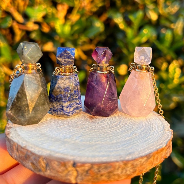 Crystal Vial Necklace | Perfume Vial | Crystal Pendant | Adjustable Potion Necklace | Unique Stones | Healing Crystal | Gift