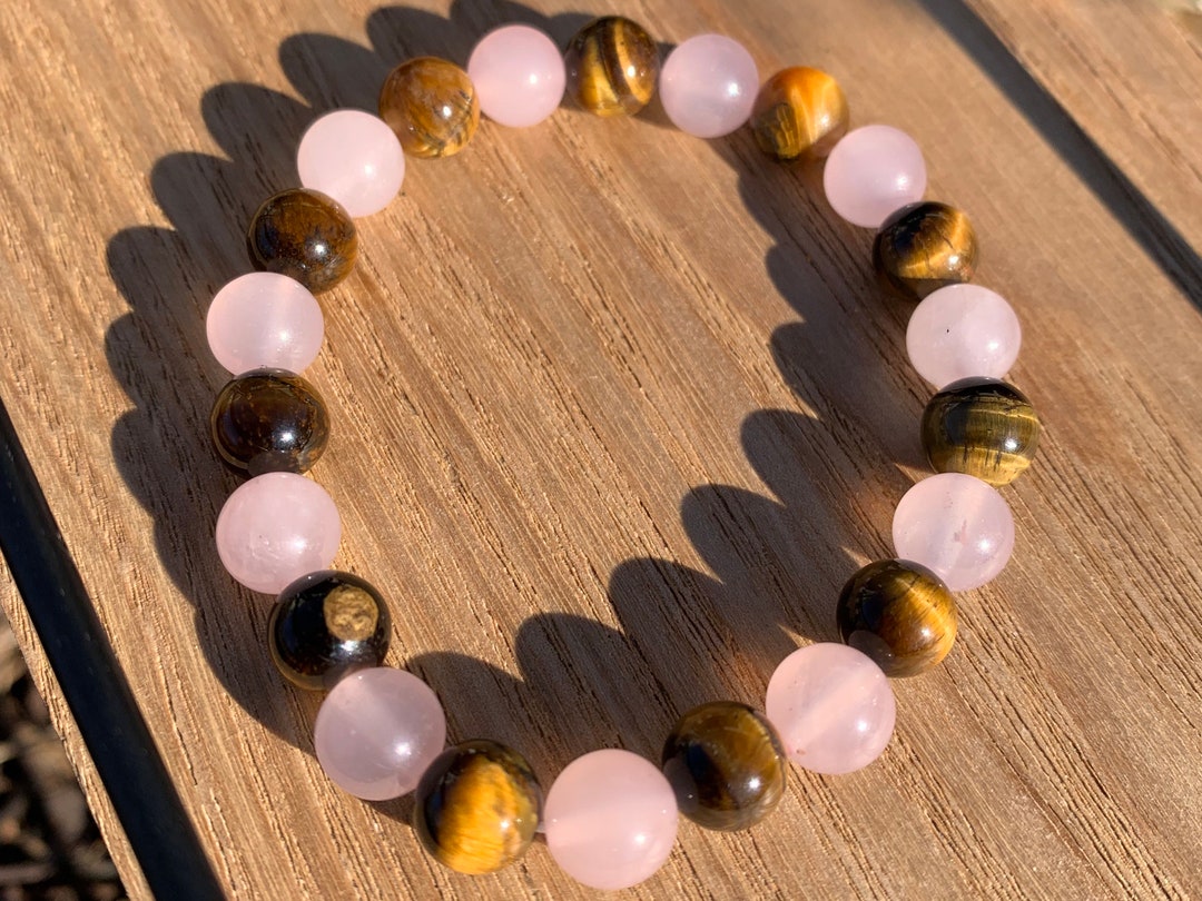 Tigers Eye Rose Quartz Bracelet Crystal Bead Bracelet Crystal Jewelry