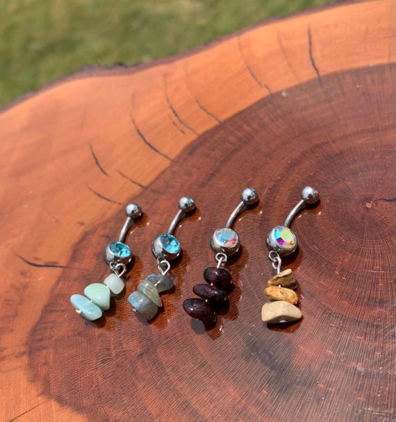 Crystal Belly Ring Belly Button Ring Naval Ring Surgical Steel 14g Body Jewelry Healing Crystals Dangle Belly Ring Crystals