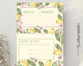 Main Squeeze Lemon Vrijgezellenfeestspellen – Advieskaarten en raad eens hoeveel kussen afdrukbaar – Citrusthema decoraties voor vrijgezellenfeesten