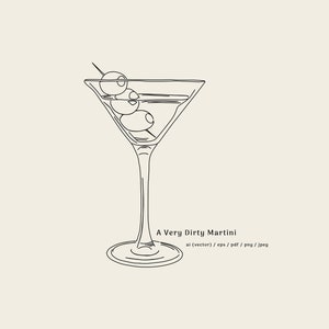Very Dirty Martini, DIGITAL DOWNLOAD, Martini ai, Martini eps, Martini pdf, Martini png, cocktail drawing, hand drawn, olives, dirty Martini