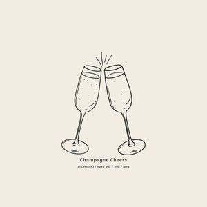 Champagne Cheers Hand Drawing, DIGITAL DOWNLOAD, Champagne ai, Champagne eps, Champagne pdf, Champagne png, Champagne drawing, hand drawn
