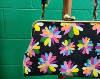 Colourful Daisies Large Metal Kisslock Clutch/Crossbody Bag/Shoulder Bag/ Hand Bag